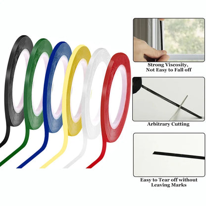 6 Rolls 216.5 Feet Whiteboard Tape Thin White Board Marking Tape Lines Pinstripe Dry Erase Art Tape Graphic Chart Grid 1/8 Inch