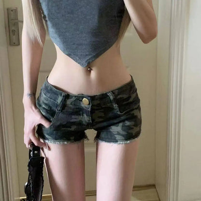 Summer Women Y2k Streetwear Gyaru Harajuku Fashion Grunge Vintage Coquette Low Rise 2000s Jean Shorts Denim Hot Pants Japanese