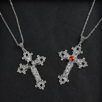 Y2K Punk Crystal Big Cross Pendant Necklaces for Women Men, Gothic Irregular Cross Clavicle Chain Necklaces, Aesthetic Jewelry