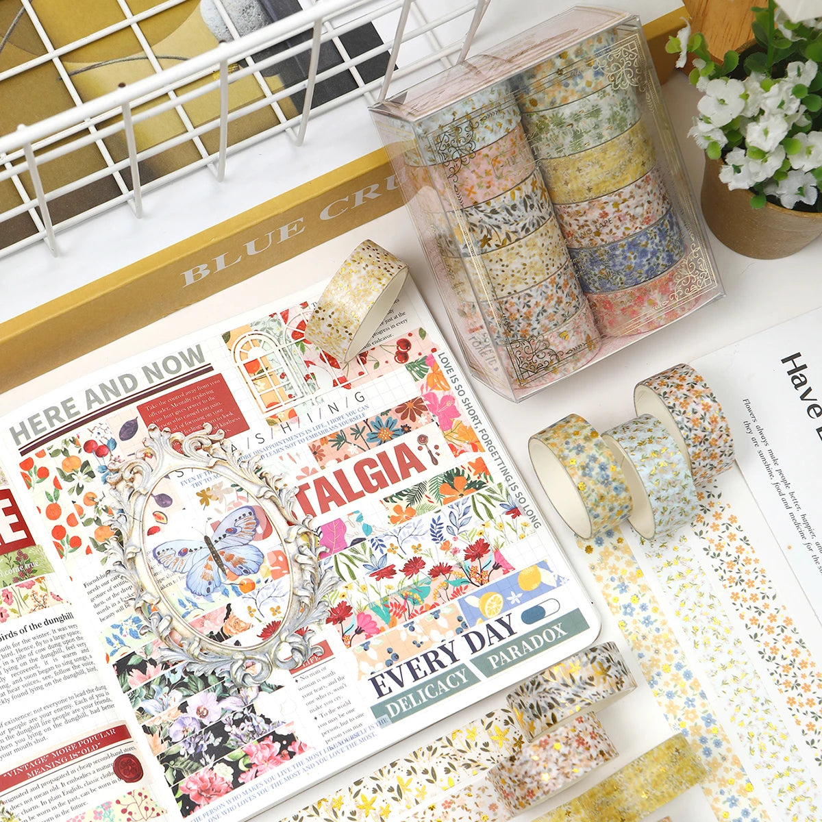Creative Floral Hot Foil Washi Tape Set, 12 Rolls Decorative Masking Tape for Scrapbooking, Journaling, DIY Gift Supplies