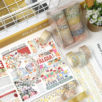Creative Floral Hot Foil Washi Tape Set, 12 Rolls Decorative Masking Tape for Scrapbooking, Journaling, DIY Gift Supplies
