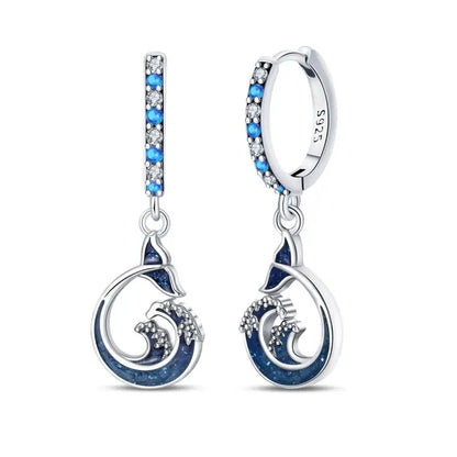 925 Sterling Silver Moon Universe Starry Sky Series Charm Earrings Women Blue Shiny Zircon Daily Wear Jewelry