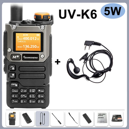 Quansheng UV-K6 Walkie Talkie 5W Radio de banda aérea Carga tipo C UHF VHF DTMF FM Scrambler NOAA Frecuencia inalámbrica Radio CB de dos vías