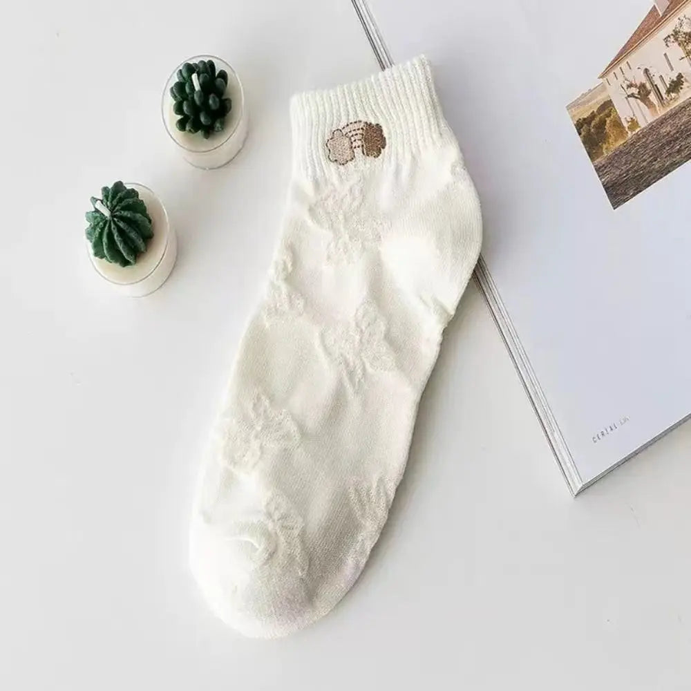 Cotton Women's Socks Frilly Ruffle Socks Spring Summer Casual Ankle Short Boat Socks Loose Knit Solid Color Mid-Calf Socks