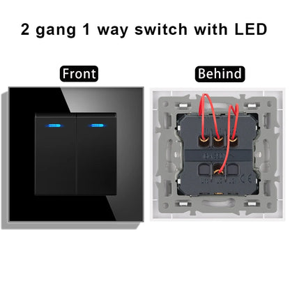 novski Crystal Tempered Glass Panel 1 Gang 1way, 1 Gang 2way, 2 Gang 1way, 2 Gang 2way, Wall Switch with LED Indicator 16A 250V