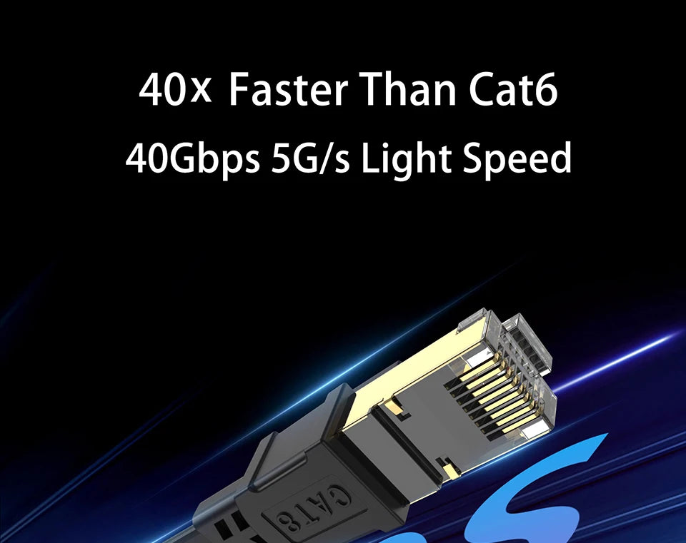CAT 8 Ethernet Cable 40Gbps 2000MHz CAT8 RJ45 Network Lan Patch Cord Flat 10m 15m 20m 30m 50 ft 100feet for Modem Router PS 5/4