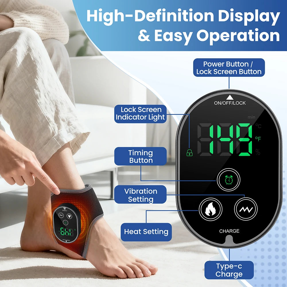 Electric Foot Massager Vibration Relaxation Ankle Massager Warm Hot Compress Ankle Brace Joint Sprain Support Ankle Protection