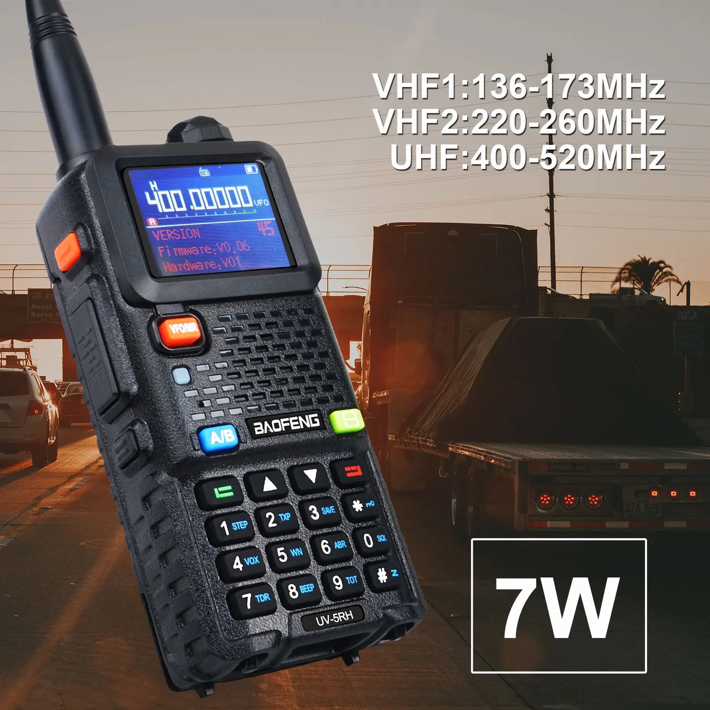 Baofeng UV-5RH Tri-band Walkie Talkie UHF 400-520MHz VHF136-174MHz 200-260MHz Wireless Fast Copy One Channel 7W 999Ch FM Radio