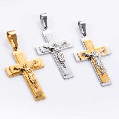 Stainless Steel Cross Pendant Jesus Prayed Fashion Men Women Metal Geometry Punk Gothic Party Jewelry Vintage Gifts