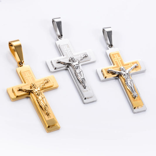 Stainless Steel Cross Pendant Jesus Prayed Fashion Men Women Metal Geometry Punk Gothic Party Jewelry Vintage Gifts
