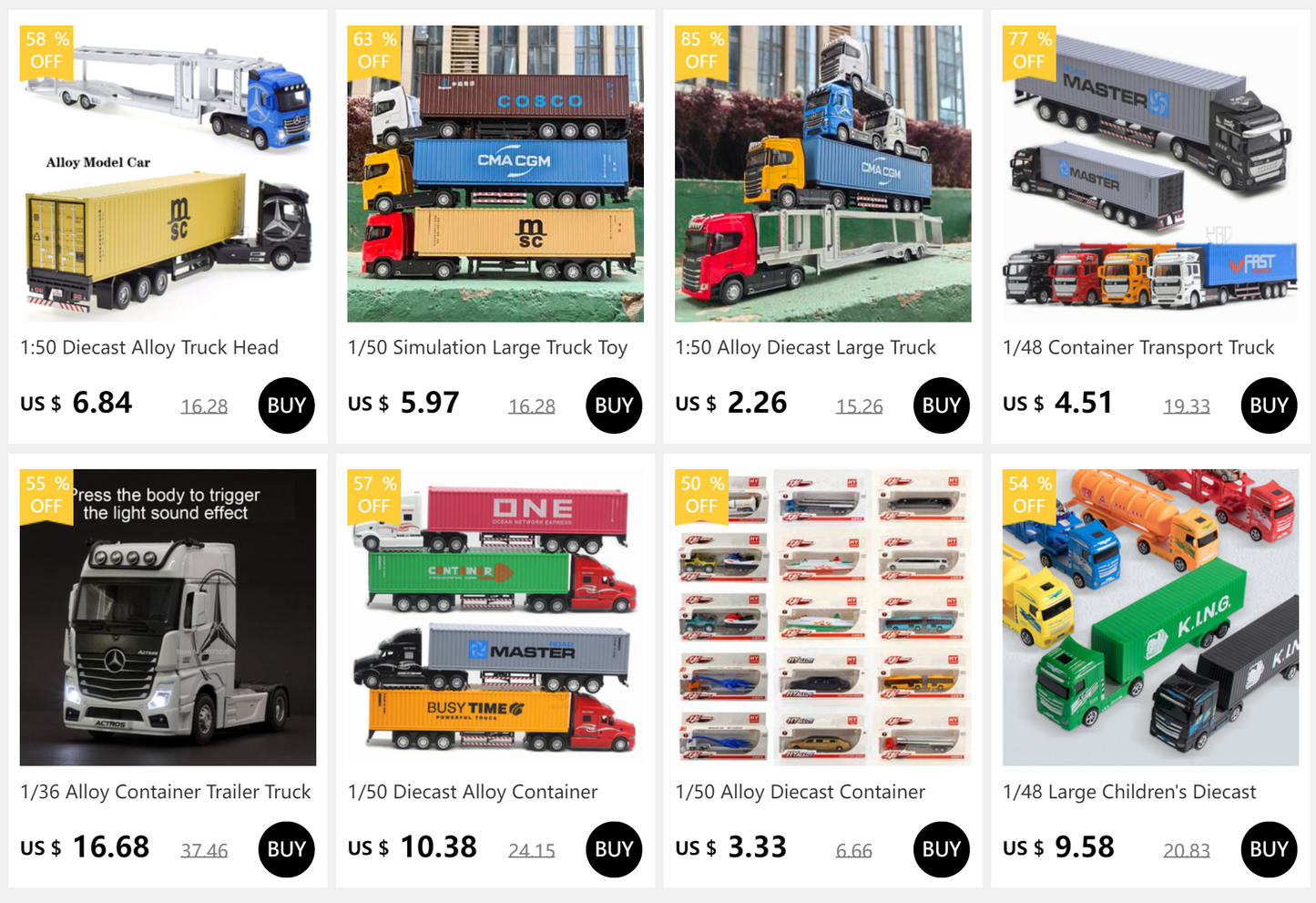 1:50 Alloy Diecast Large Truck Model Car Toy Simulation Container Toy Sound and Light Pull BackTransport Vehicle Model Kid Gifts