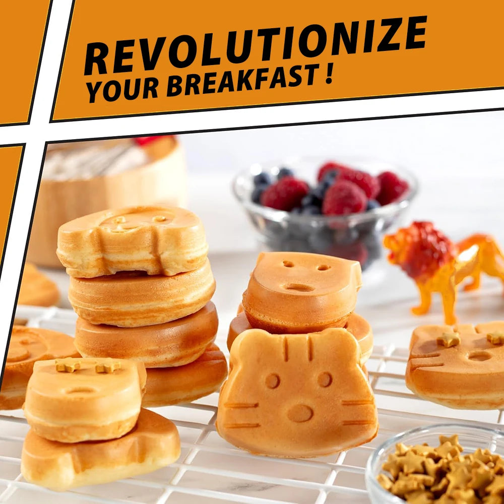Animal Mini Waffle Maker, 6 Animal Shaped Pancakes Breakfast Machine, Non-Stick Waffler Iron, Household for Kids Adults, Fun Gift