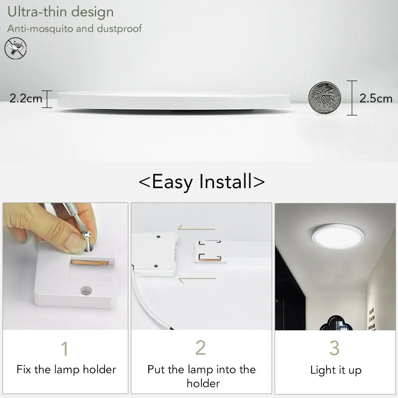 2.2cm Ultra Thin Ceiling Light 6W 9W 13W 18W 24W 110V 220V Luster Home Appliances Indoor Decoration Bedroom Living Room Kitchen