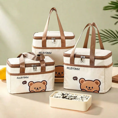 WORTHBUY Cute Thermal Lunch Box Bag, Student Portable Large Capacity Insulated Lunch Bag, Waterproof Reusable Picnic Cooler Bag