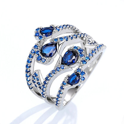 Huitan Gorgeous Blue Cubic Zirconia Wedding Rings for Women Newly Designed Fashionable Female Accessories Party Trendy Jewelry