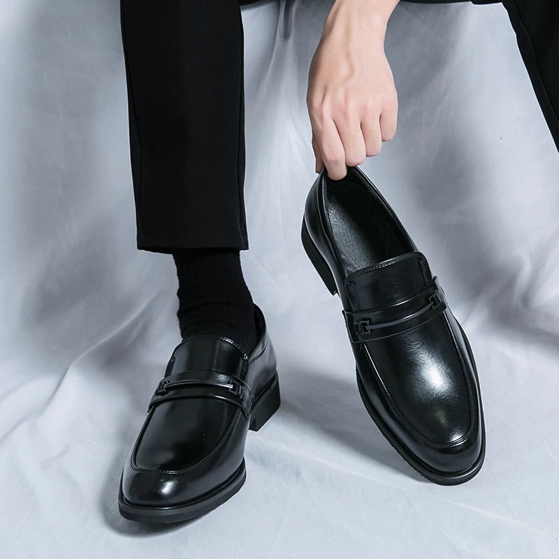 Men's Formal Leather Shoes Classic Style Slip-On Loafers Round Toe Breathable Non-Slip Business Dress Wedding Office Casual Shoes