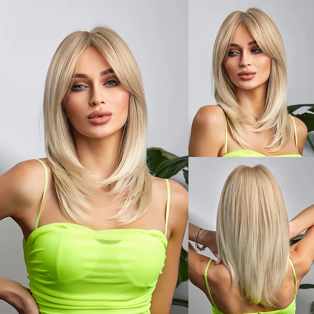 CharmSource Blonde Long Hair Natural Straight Wig, Synthetic Wigs  for Women Daily Party High Density