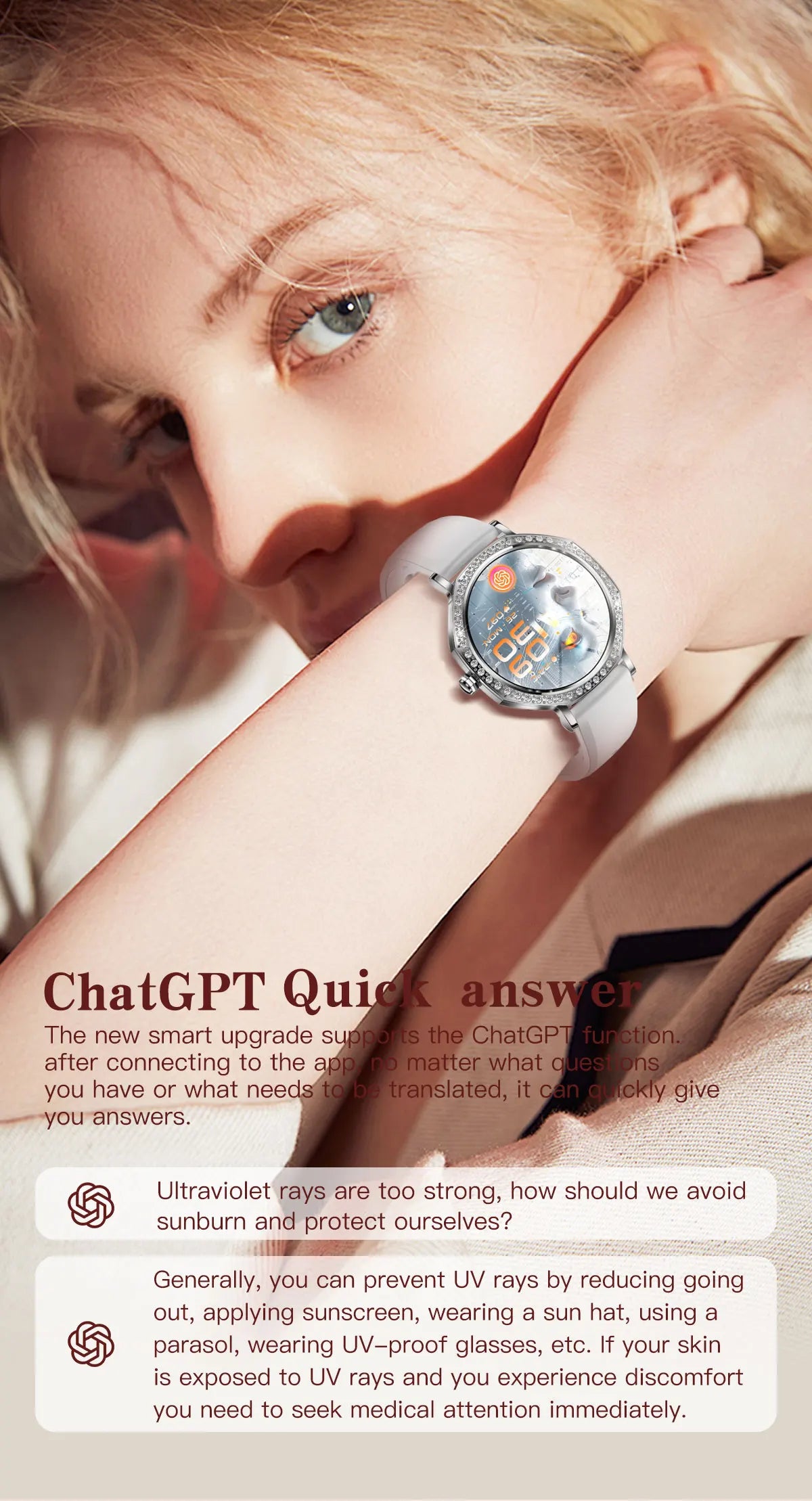Luxury Women's Smartwatches Diamond Dial Fashion Smart Watch Heart Rate Monitor Sleep Tracking IP67 Waterproof For Android & IOS