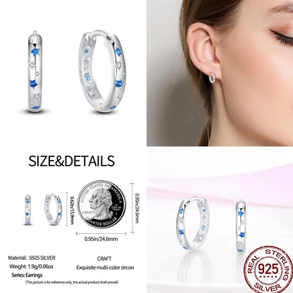 925 Sterling Silver Moon Universe Starry Sky Series Charm Earrings Women Blue Shiny Zircon Daily Wear Jewelry