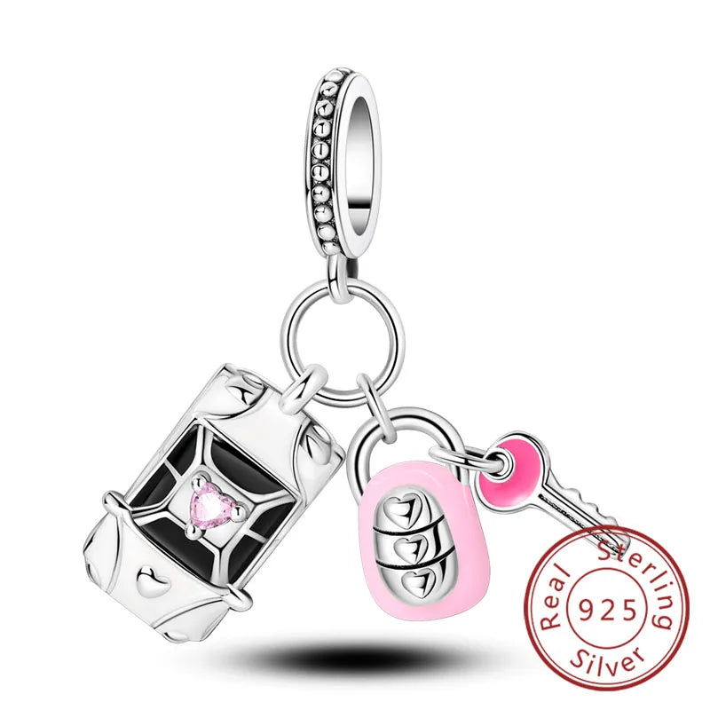 Dijes de plata de ley 925 originales, abalorios de cristal de vino, taza de café, dije colgante para pulseras de mujer, joyería DIY, regalo