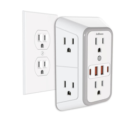 US Multi Socket, Wall Socket with 6 AC Outlets, 4 USB Port(2 Type C), Universal Plug, Power Strip, Network Filter, Fast Charging