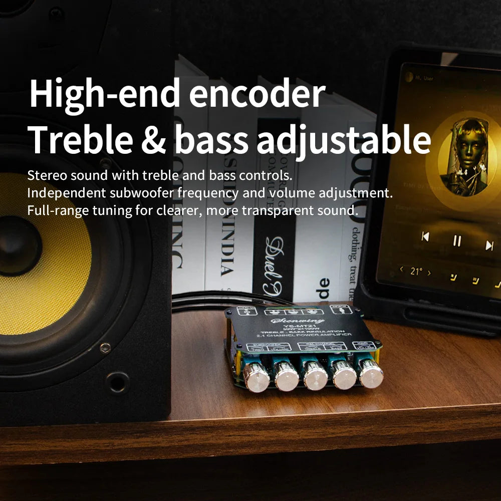2.1 Channel Bluetooth 5.0 Subwoofer Amplifier Board 50W x 2 + 100W Power Audio Stereo Amplifier Board Bass AMP AUX