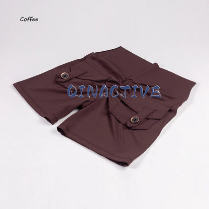 Pantalones Cortos de Yoga QINACTIVE para Mujer con Bolsillos, Fruncidos en los Glúteos, Mallas de Gimnasio de Cintura Alta con Efecto Push Up, Pantalones Cortos Deportivos Sexy para Glúteos, Fitness