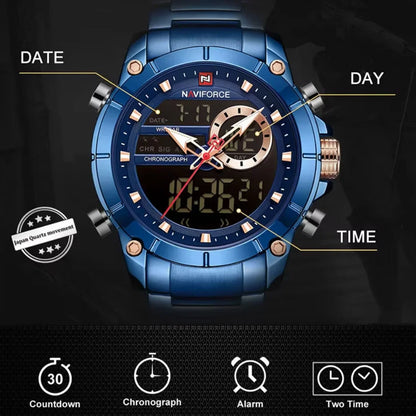 NAVIFORCE Luxury Brand Men's Wrist Watch Military Digital Sport Watches For Men Steel Strap Quartz Clock Male Relogio Masculino