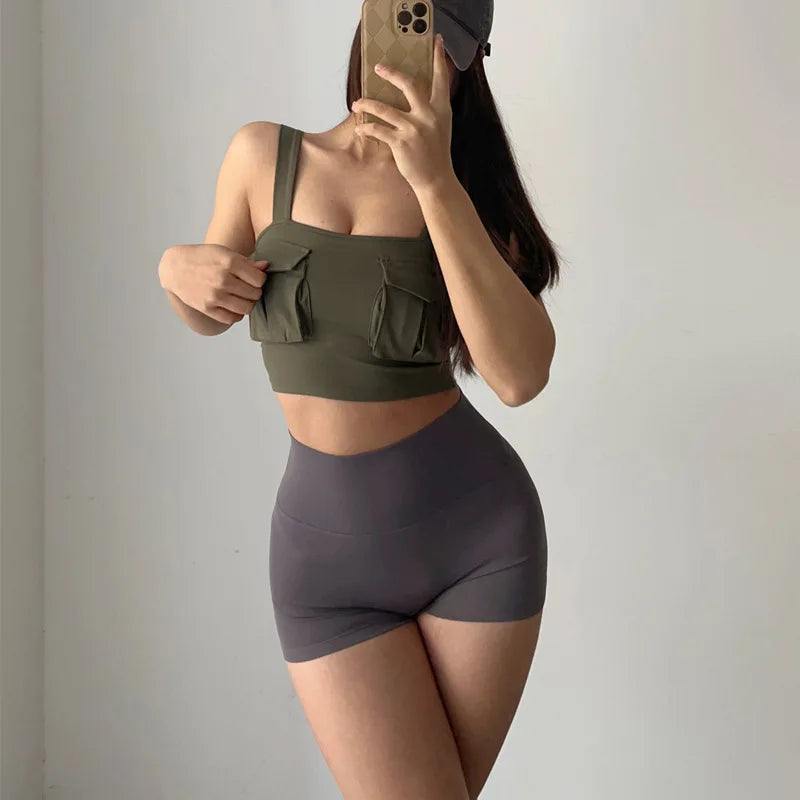 Hip lifting fitness yoga shorts, three-quarter pants, female high-waisted peach nude running sports shorts, quick-drying, GymHUB