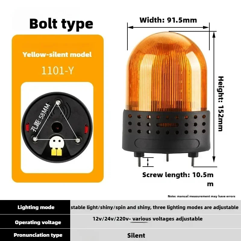 Three Sound Modes Emitting LTE-1101J Light Flashing Shiny Warning Light 120dB Volume Adjustable Magnetic Base 12V 24V 220V