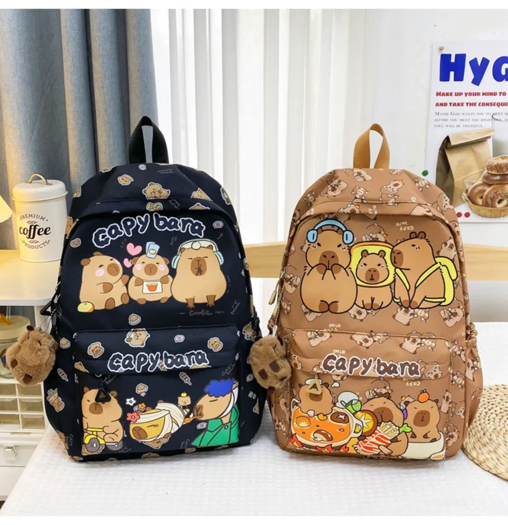 Cute Large Capacity Capybara Backpack, Cartoon Breathable Student Schoolbag, Nylon Ultra-light Book Bag, Back to school Girl