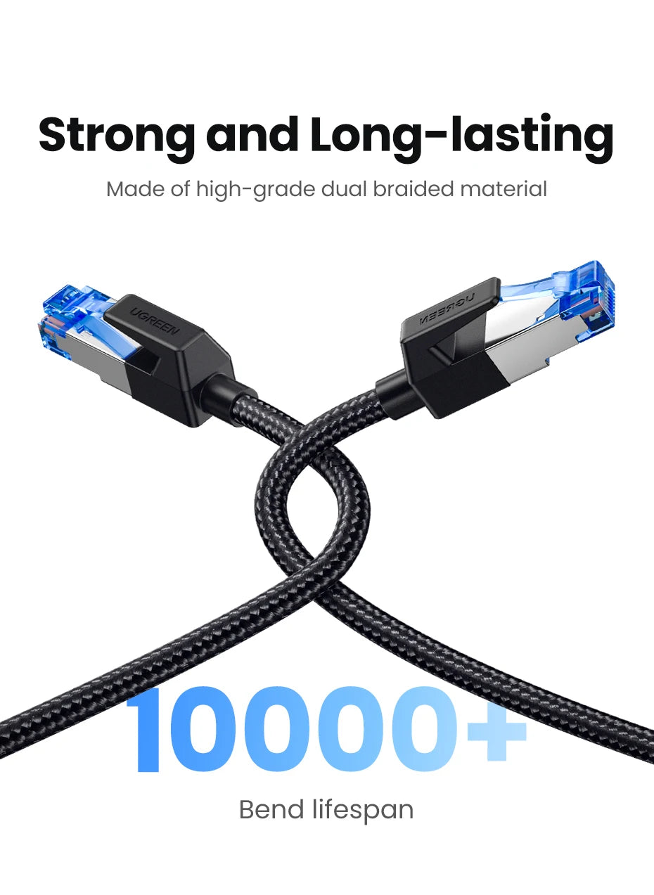 UGREEN CAT 8 Ethernet Cable High Speed Braided 40Gbps 2000Mhz Network LAN Cord RJ45 Shielded Indoor for Router PC PS5 Modem Xbox