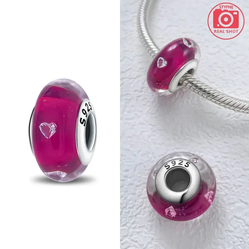 Silver 925 Colorful Flower Series Murano Glass Beads Charm Fit Original Bracelet Murano Glass DIY for Women Jewelry Gift