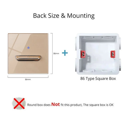 Gold Tempered Glass Wall Switch Panel LED European 16A Socket Retro Toggle Light Switch EU UK Standard 2USB Socket 1Gang-4Gang