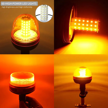 JALN7 LED Beacon Warning Signal Light Tractor Amber for J-Deer Rotating Flash Strobe Lamp Forestry with Base Bracket Pole