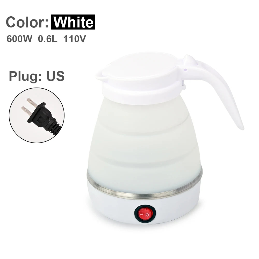 0.6L Mini Foldable Electric Kettle, Portable Electric Kettle, Household Travel Water Heater, Silicone Compression 110V-220V