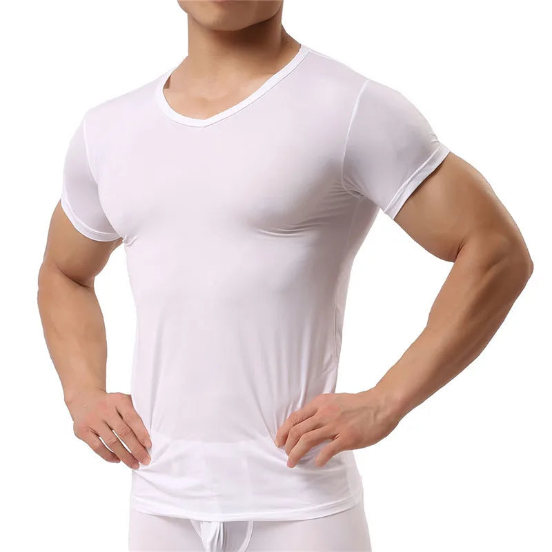 Ice Silk T-Shirt for Men Summer Breathable Short Sleeve Tops Men's Quick Dry T-shirt Trainer Slim Tops