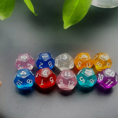 D12 12 Faces DND Dice Transparent Acrylic 12 Side Dice Set Polyhedral TRPG, Mtg, Rpg, Dice for DND or COC Game, 10PCs per Set
