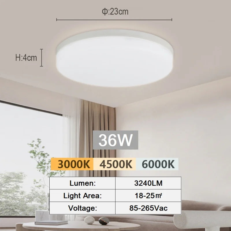 LED Ceiling Lamp 18-48W Flush Mount Fixture 3000K-6000K Daylight Modern Home Lighting for Bedroom Living Room Kitchen Hallway