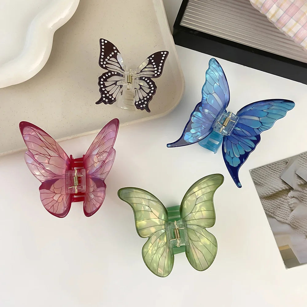 DS New Sweet Simulated Butterfly Hair Claw 9.2CM Large Butterfly Acrylic Claw Clips Trendy Hair Clips Hair Accessories for Women