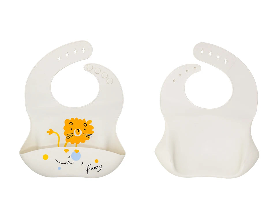 Baberos impermeables para niños, alimentación de bebés, cosas para comer, silicona suave, estampado de dibujos animados de animales, baberos ajustables para probar y alimentar al bebé