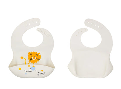 Baberos impermeables para niños, alimentación de bebés, cosas para comer, silicona suave, estampado de dibujos animados de animales, baberos ajustables para probar y alimentar al bebé