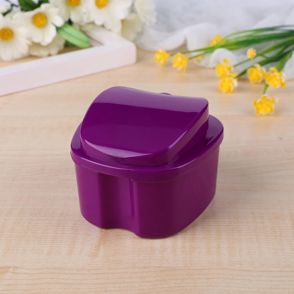 Denture Bath Box, Organizer, Dental False Teeth Storage Box with Hanging Net Container Cleaning Teeth Cases, Artificial Tooth Boxes