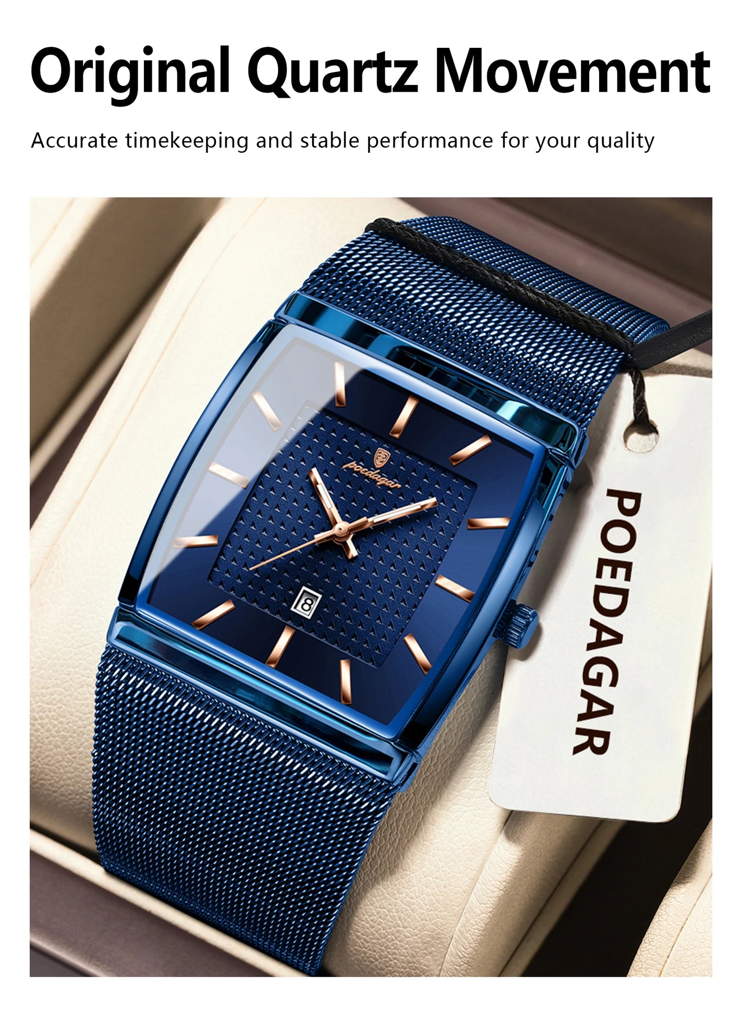 POEDAGAR Fashion Luxury Man Wristwatch Waterproof Luminous Stainless Steel Mesh Men's Watch Date Quartz Business Watches For Men