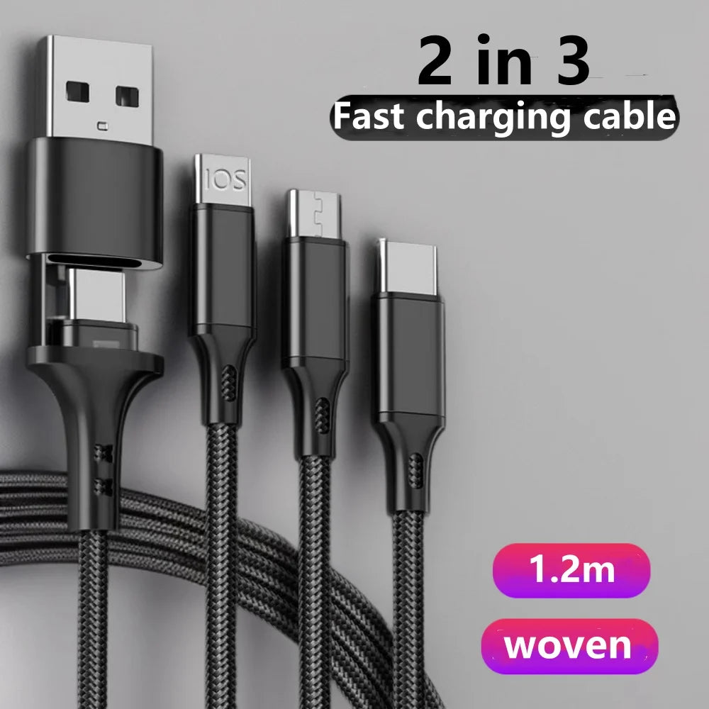 5 in 1 PD USB Fast Charging Cable For iPhone 14 13 12 Xiaomi Android Micro USB Type-C Phone Charger Multi-ports Data Cable