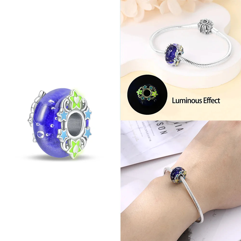 Original 925 Silver Charms Flower Blue Star Green Turtle Glass Beads Fit Bracelet Women DIY Gift Murano Jewelry Accessories