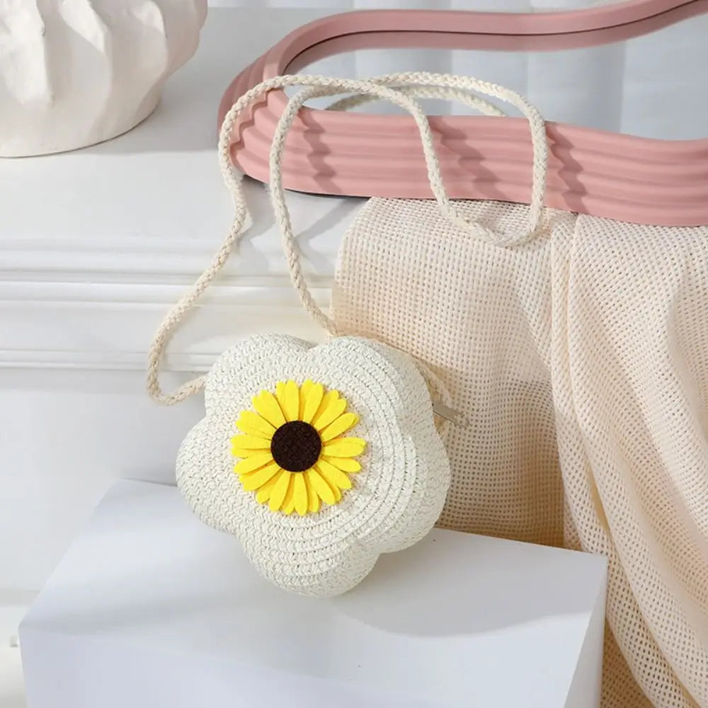 Bolso bandolera de paja duradero, monedero tejido con flores, bolso de mano para niñas, bolso de hombro tipo mensajero para niños, mini bolso de princesa lindo de verano