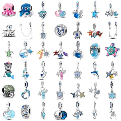 New 925 Silver Octopus crab Charm Bead Sea turtle starfish Seahorse dolphin Pendant Fit Original Bracelet Women DIY Jewelry Gift