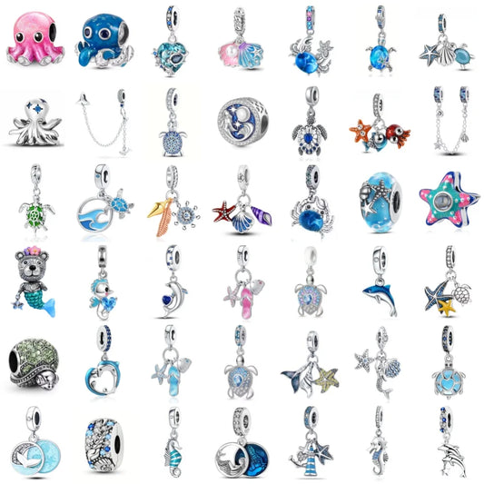 New 925 Silver Octopus Crab Charm Bead Sea Turtle Starfish Seahorse Dolphin Pendant Fit Original Bracelet Women DIY Jewelry Gift