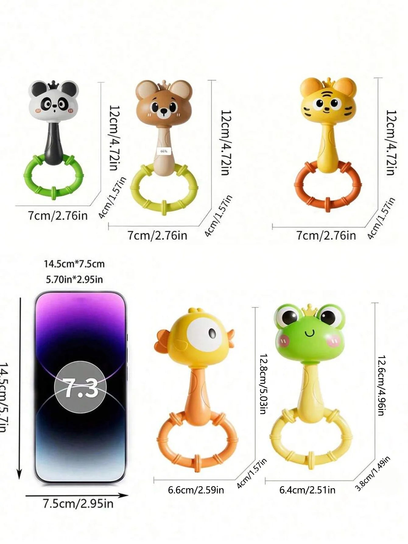 Animal Rattle Handbell, Infant Developmental Hand Grip Baby Toys, Cute Animal with Sound for Newborn Teether Gift Handbell